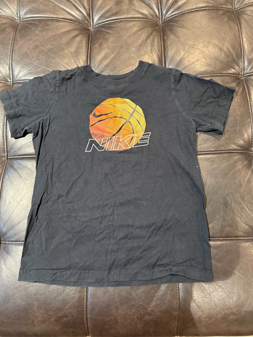 Nike Kids Black Tee with Orange Basketball Graphic-Size M